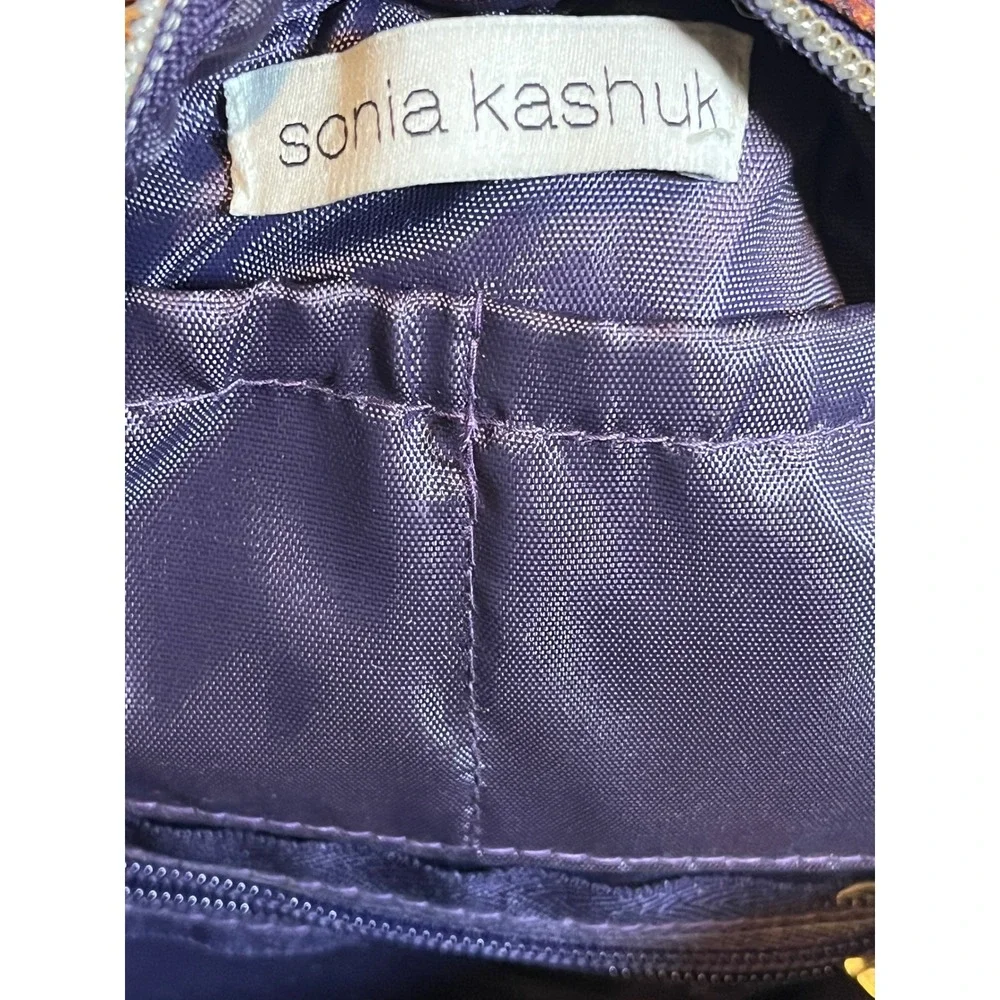 Sonia Kashuk Mini Backpack Cosmetic Bag Purple Gold Metallic Floral 9x7.5x4